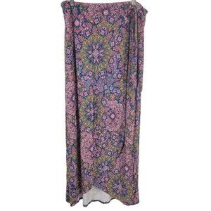 Artisan NY L Multicolor Maxi Faux Wrap Floral Mandela Skirt Size US Large